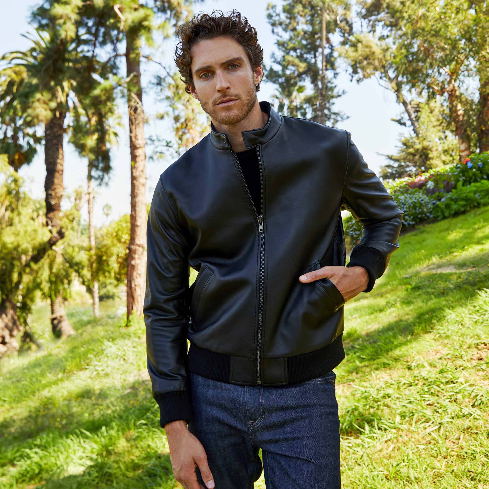 Mens | Chase Lambskin Leather Bomber Jacket | Black
