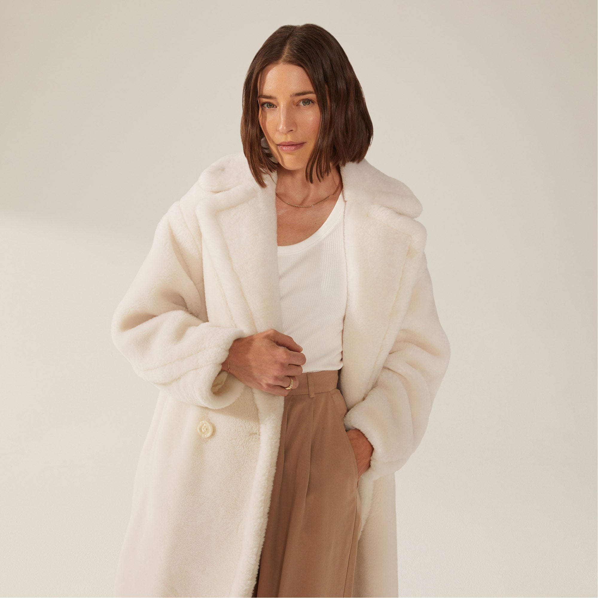 Womens | Charlotte Australian Wool Oversized Teddy Coat | Cream
