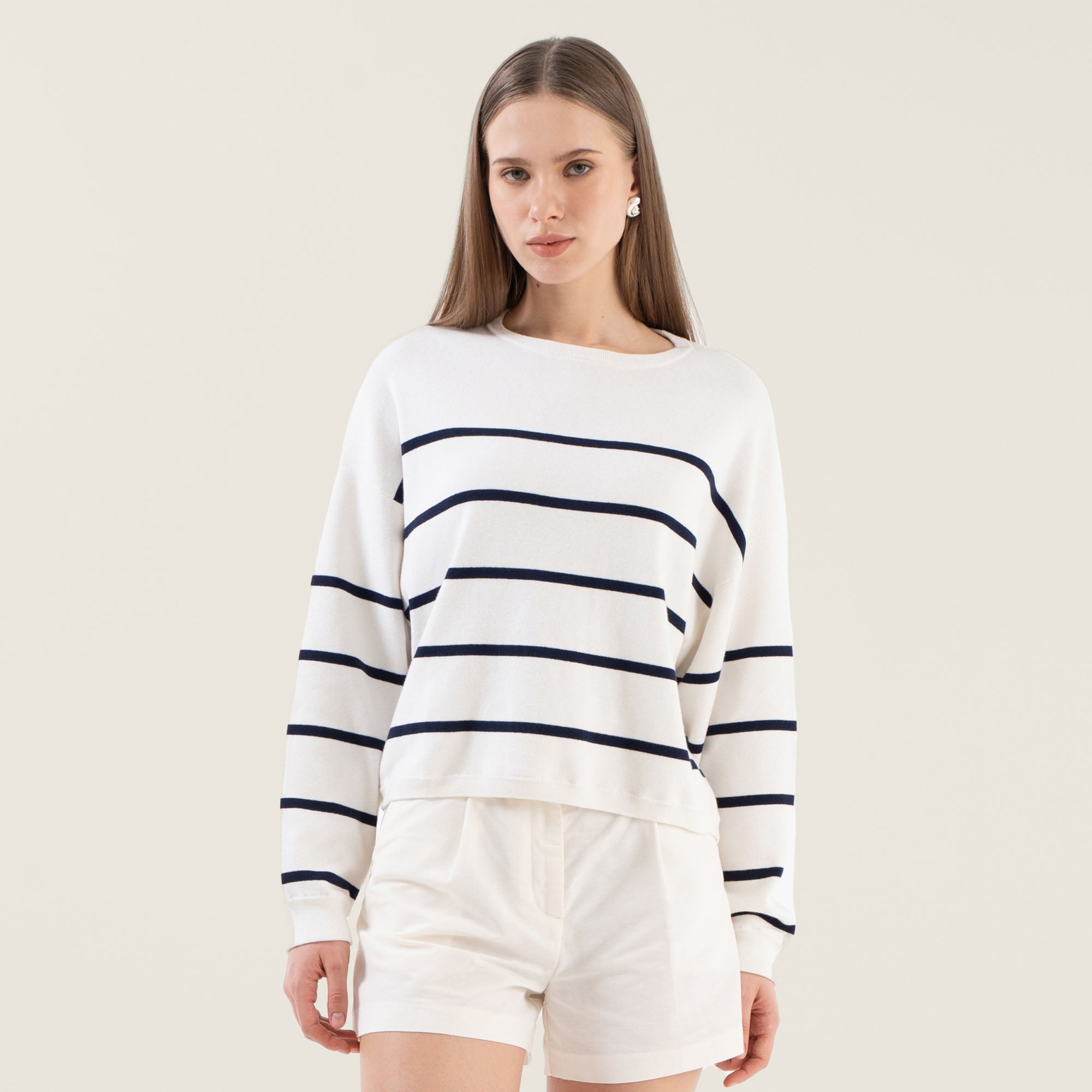 Womens | Florence Featherlight Relaxed Sweater | Navy/Ecru