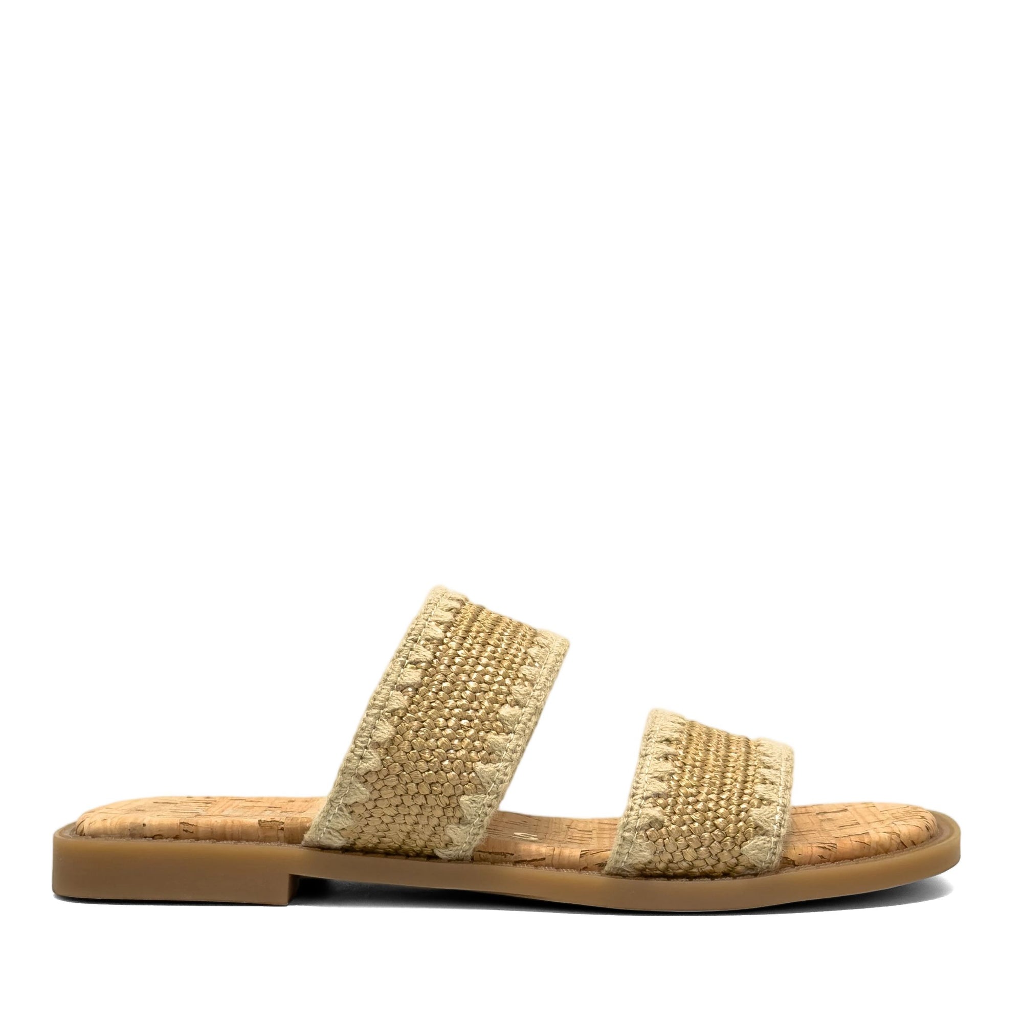 Centro Sandal Flat | Natural Raffia Elastic