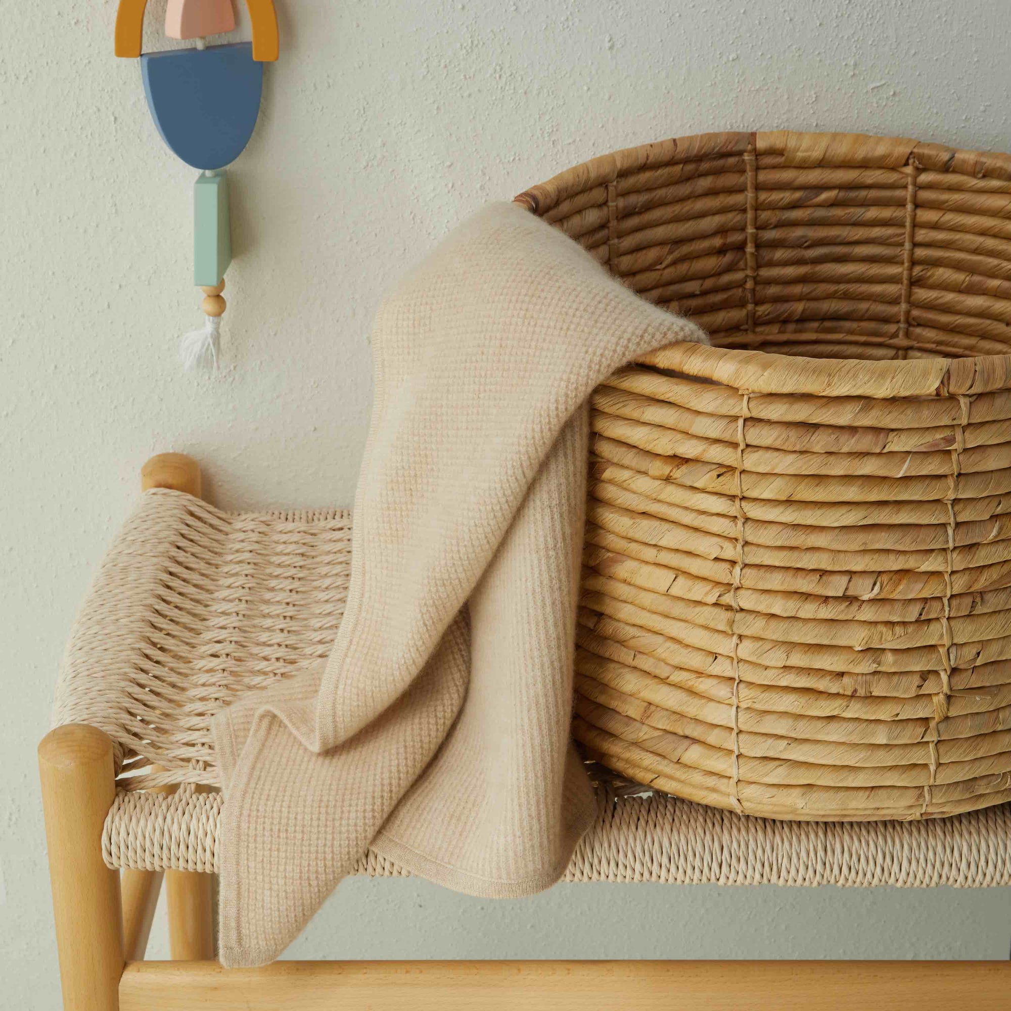 Cassie Cashmere Waffle Knit Baby Blanket | Soft Camel