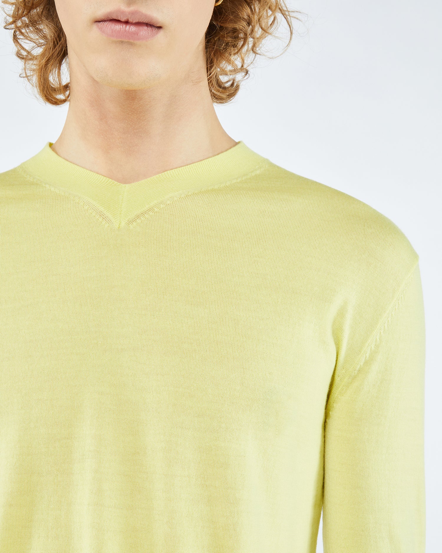 Mens | Kodi Merino Wool V-Neck Sweater | Lime Superfine Merino