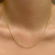 14k gold Wheat Chain Necklace on a neck 