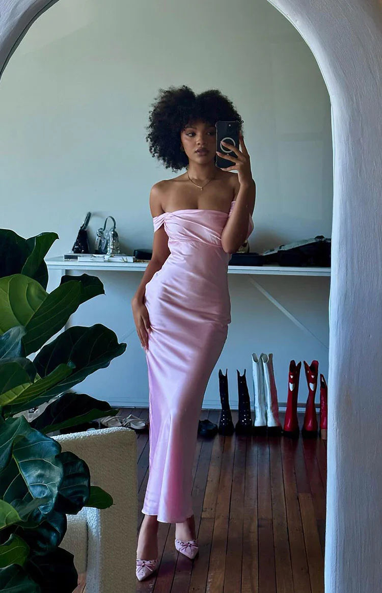 Ella Off Shoulder Prom Dress | Light Pink