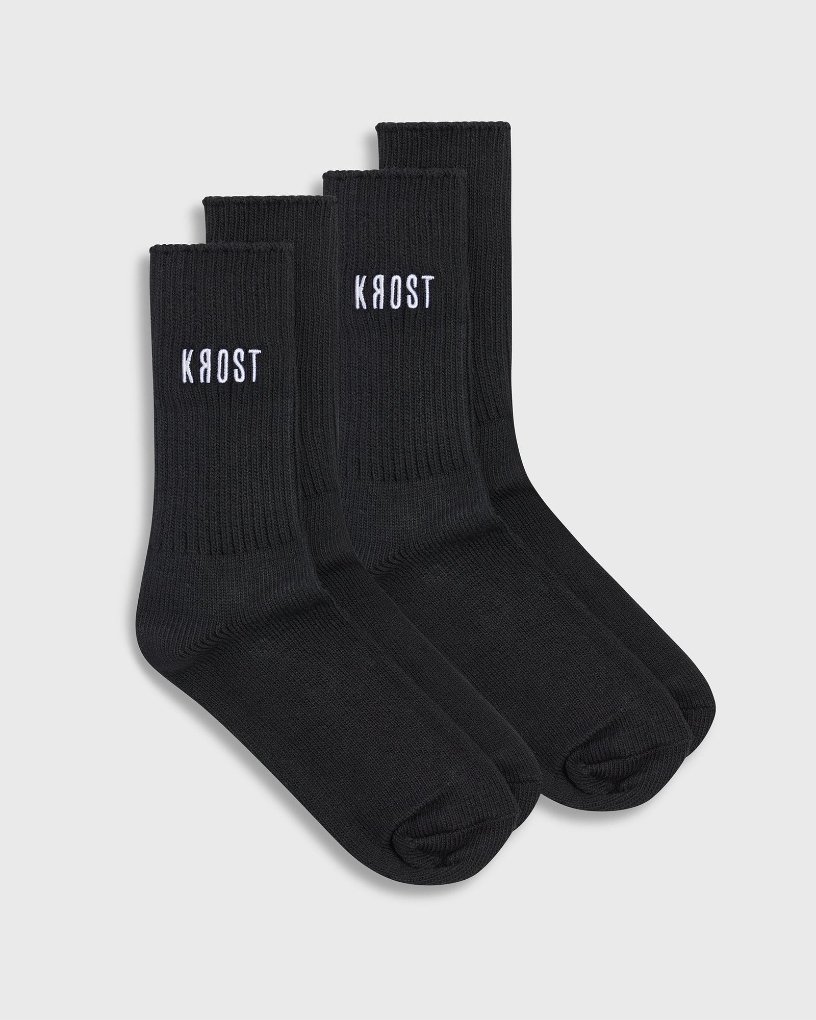 Embroidered Organic Cotton Rib Knit Socks in Black (2-Pack)