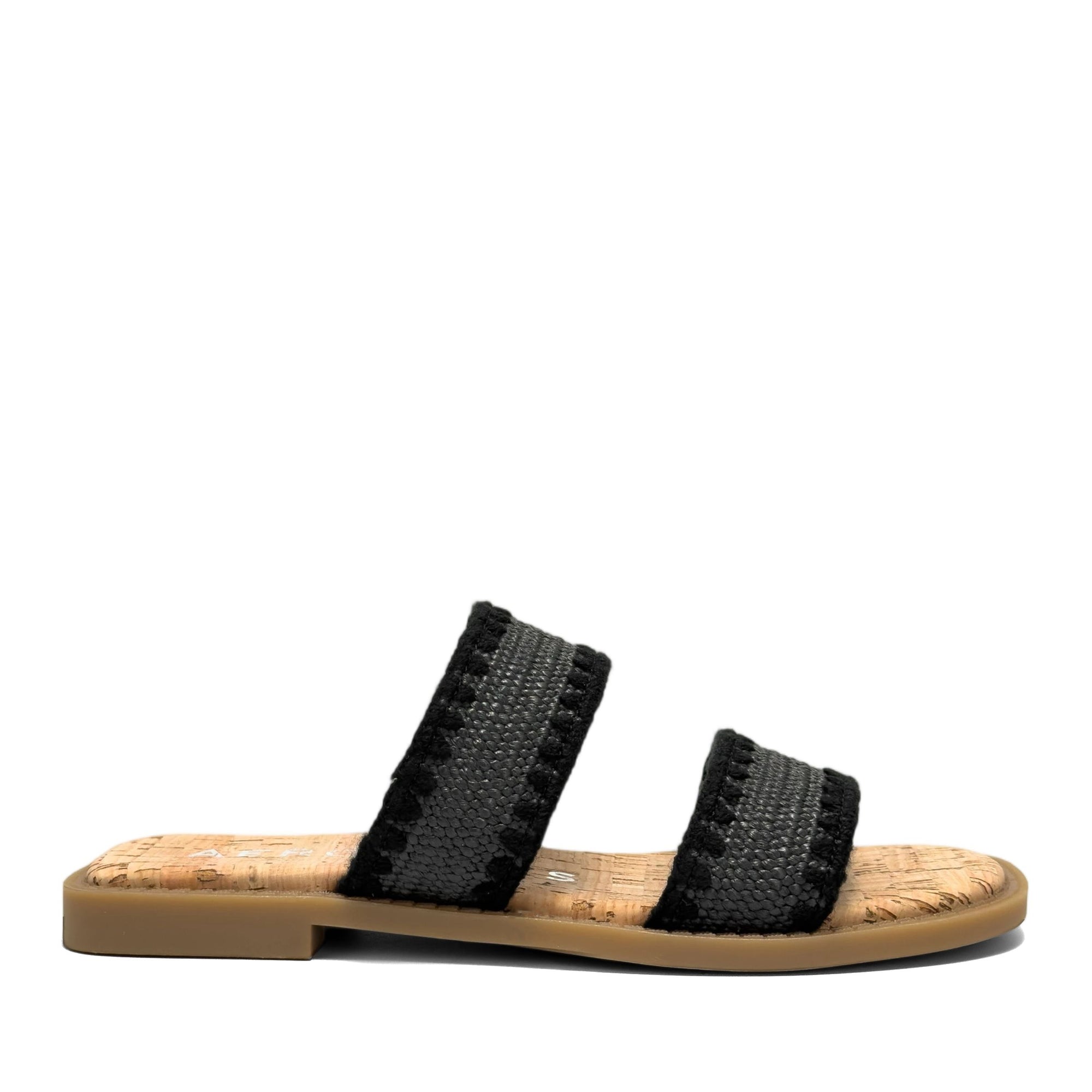 Centro Sandal Flat | Black Raffia Elastic