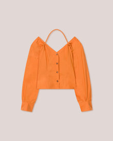 Womens | Tami Light Poplin Tie-Neck Top | Orange Merino