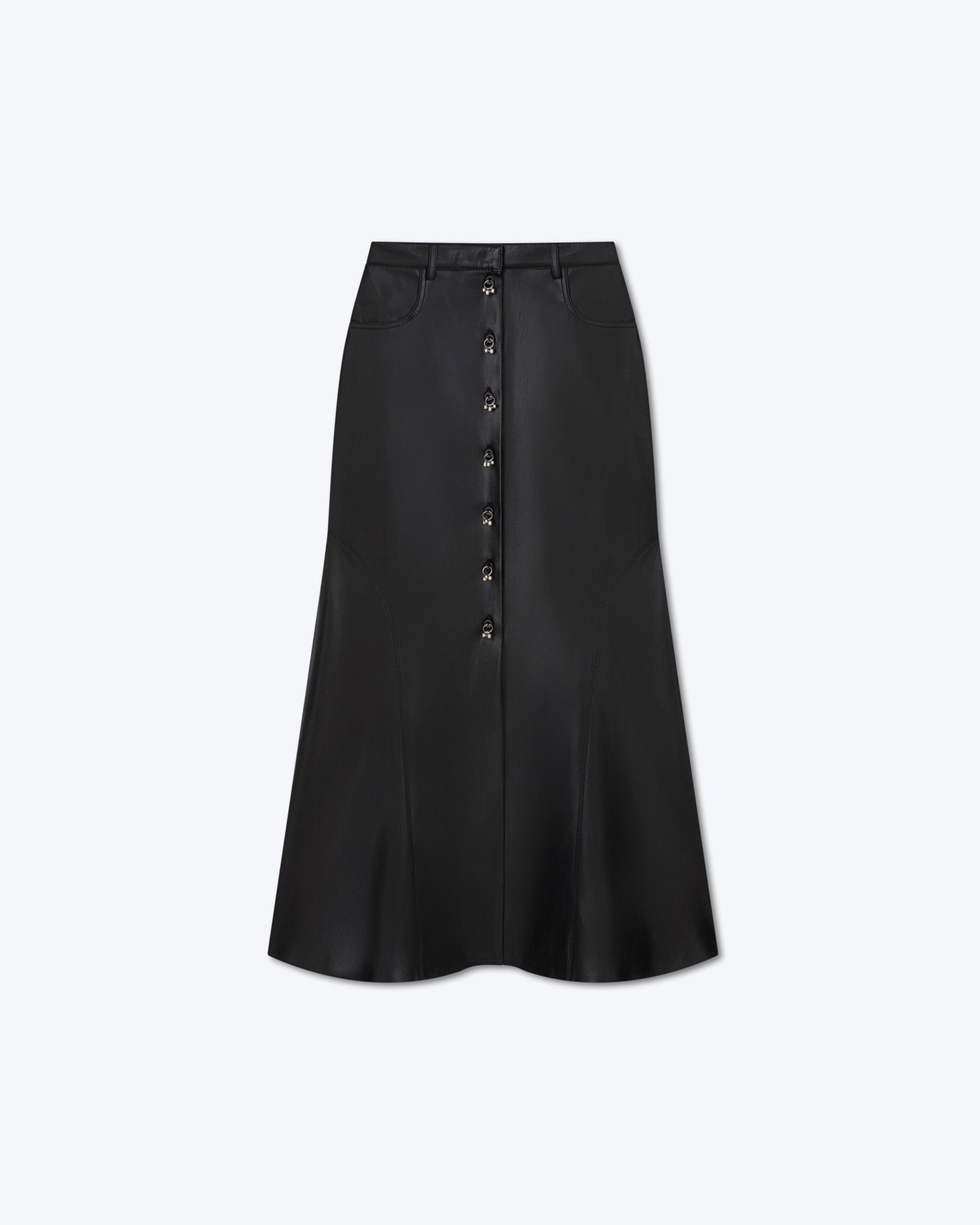 Womens | Reza Saleokobor Alt-Leather Button Front Midi Skirt | Black