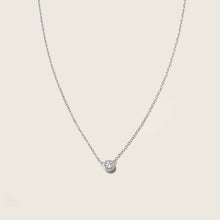 Womens | 14K Solid White Gold | Solitaire Bezel Necklace | 0.15 CTW Diamonds