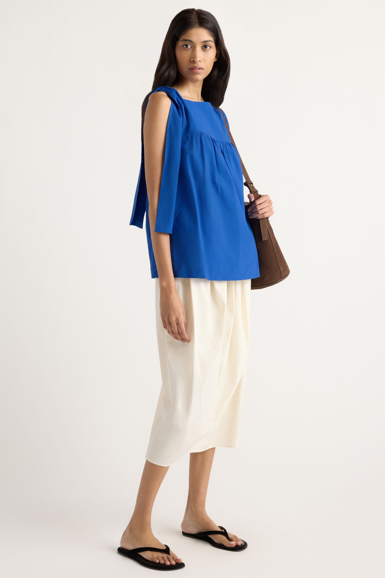 Arya | Florence Tie-Shoulder Cotton Blouse in Size Small
