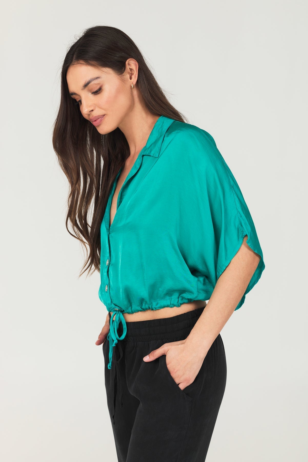 Flowy Tie Waist Shirt | Tropical Teal