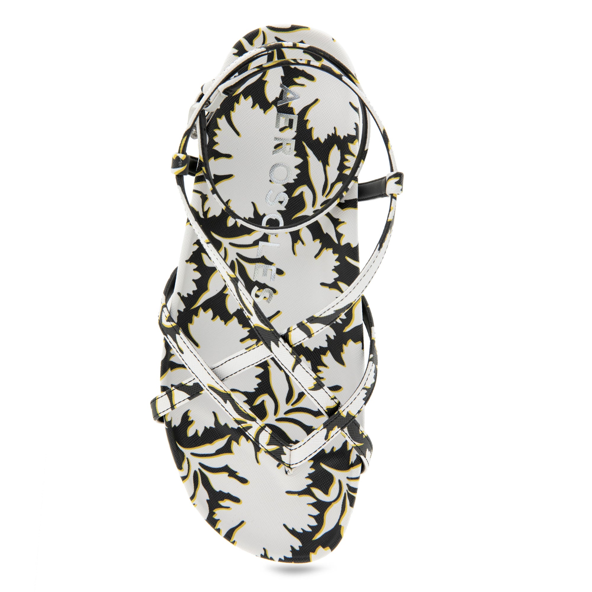 Leera Sandal Footbed | White/Black Printed Floral Faux Leather