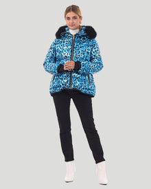 Après-Ski Jacket With Detachable Fo Hood Trim | Women | Sky Leopard x Black