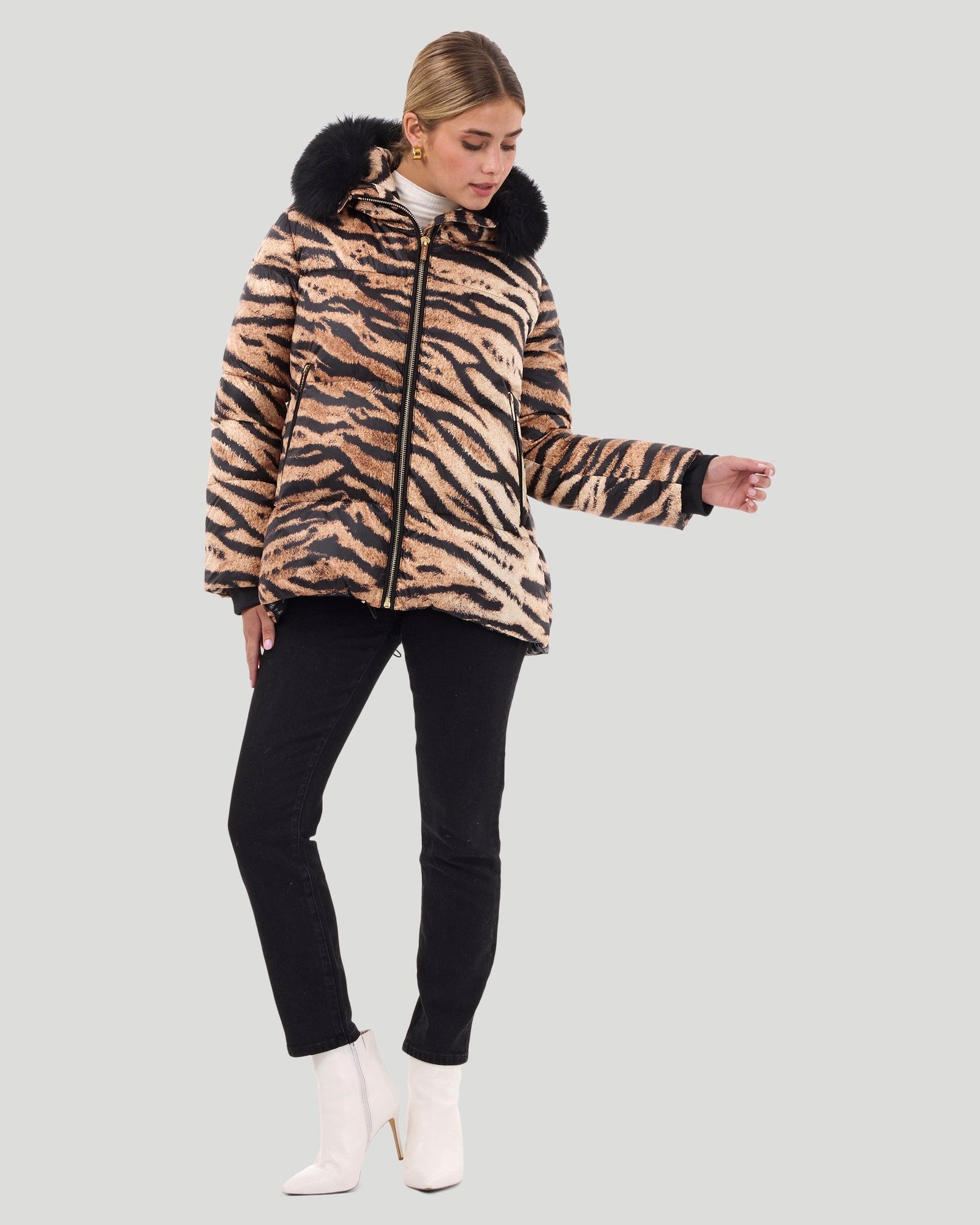 Après-Ski Jacket With Detachable Fo Hood Trim | Women | Brown Zbra x Black (V2)