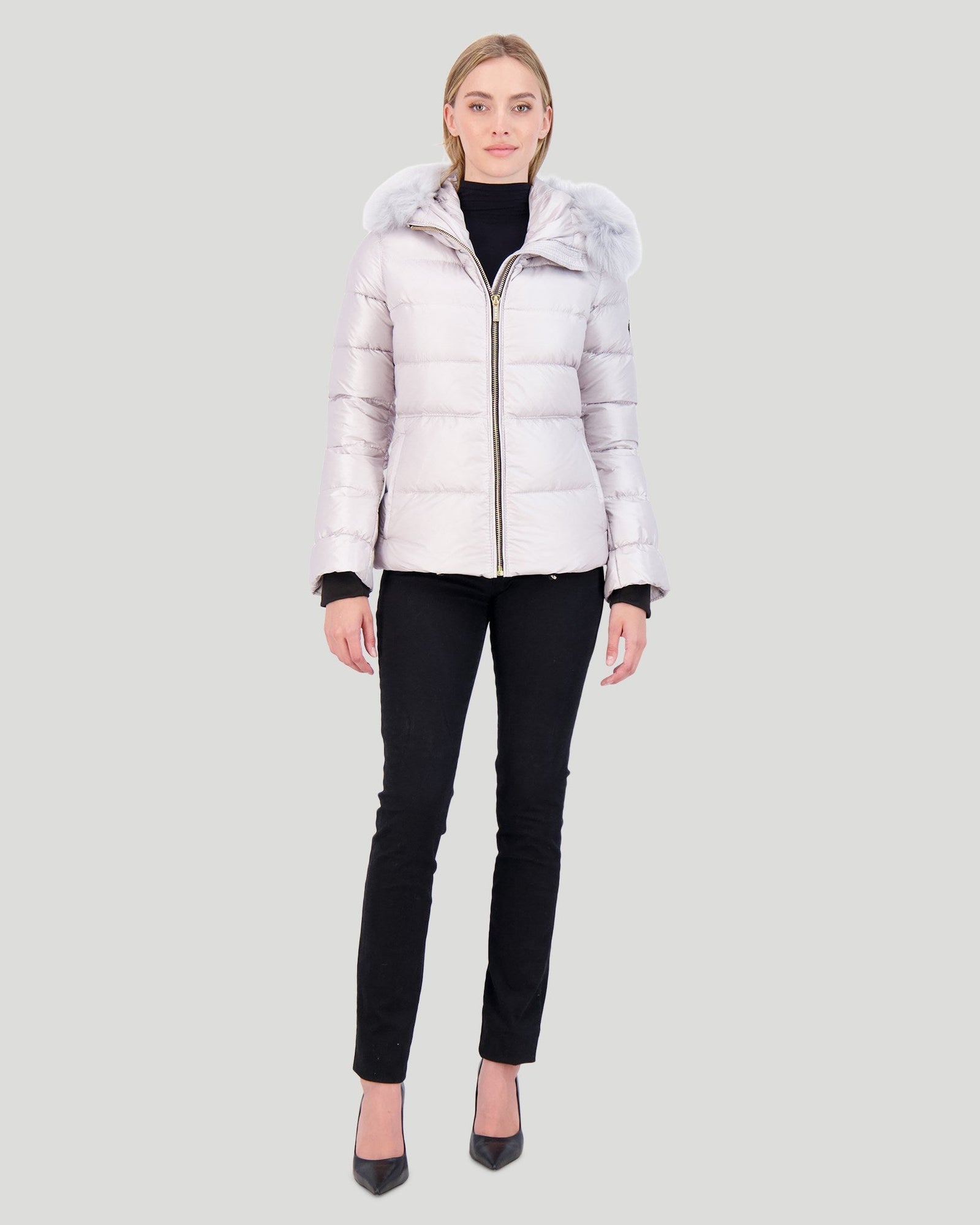 Après-Ski Jacket With Detachable Toscana Shearling Lamb Hood Trim | Women | Gray x Gray (V1)