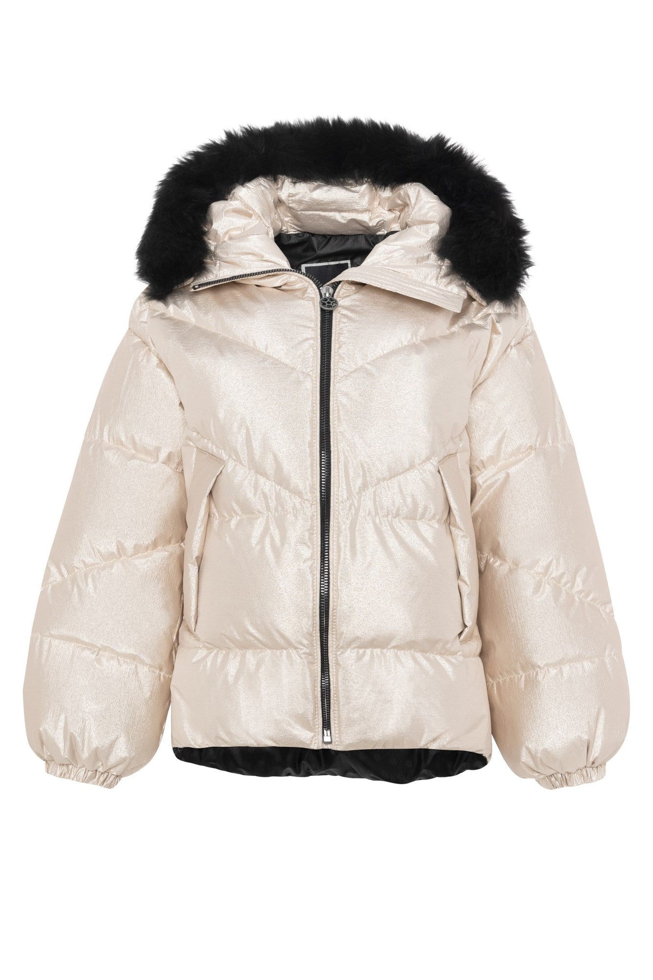 Après-Ski Jacket With Detachable Toscana Shearling Lamb Hood Trim | Women | Gold x Black