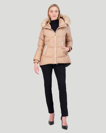 Après-Ski Jacket With Detachable Toscana Shearling Lamb Hood Trim | Women | Camel x Whiskey (V2)