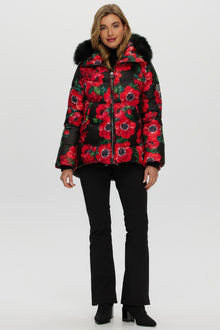 Après-Ski Jacket With Detachable Toscana Shearling Lamb Hood Trim | Women | Black Poppy x Black (V1)