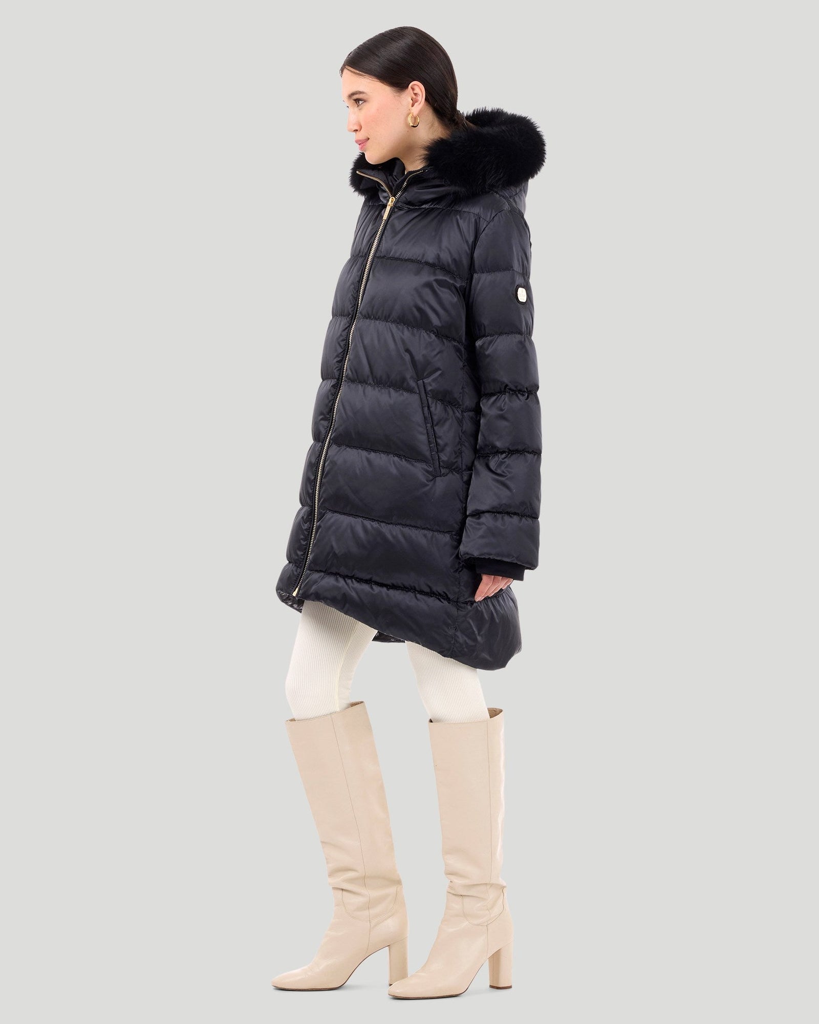 Après-Ski Jacket With Detachable Toscana Shearling Lamb Hood Trim | Women | Black x Black (V3)