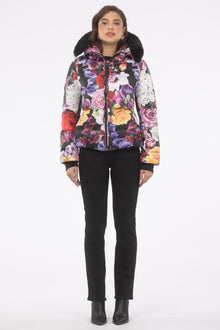 Après-Ski Jacket With Detachable Toscana Shearling Lamb Hood Trim | Women | Black Floral x Black