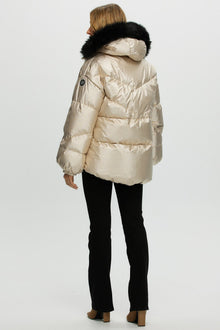 Après-Ski Jacket With Detachable Toscana Shearling Lamb Hood Trim | Women | Gold x Black