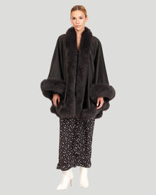 Cashmere Cape With Fox Trim | Women | Anthracite