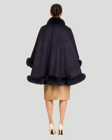 Cashmere Cape With Fox Trim | Women | Navy