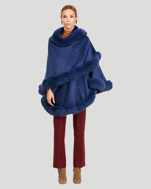 Cashmere Caplet With Fox Trim | Women | Dark Blue