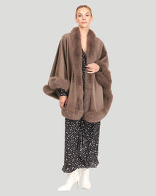 Cashmere Caplet With Fox Trim | Women | Khaki Taupe