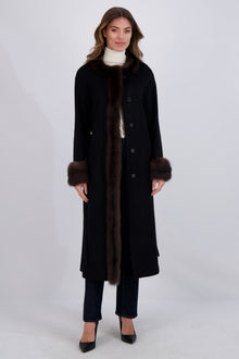 Cashmere Short Coat With Sable Trim | Women | Black x Barguzine