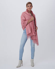 Cashmere Stole With Rex Rabbit Square Trim | Women | Blush