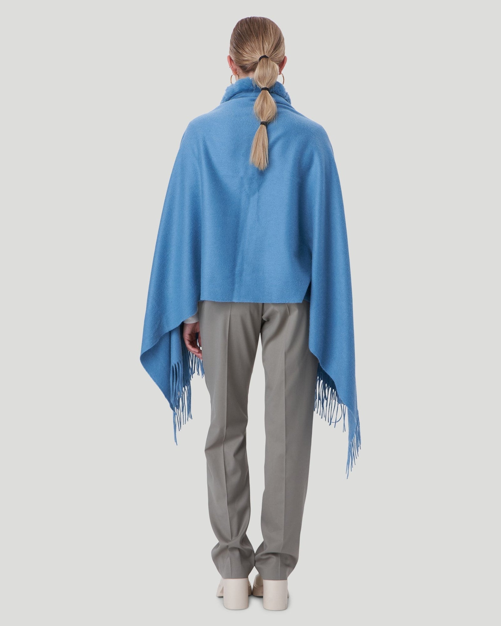 Cashmere Stole With Rex Rabbit Square Trim | Women | Baby Blue