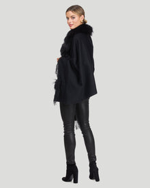 Cashmere Stole With Silver Fox And Cashmere Fringes | Women | Black