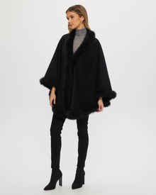 Cashmere & Wool Cape With Toscana Shearling Lamb Trim | Women | Black