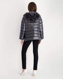 Chevron Rex Rabbit Zip Jacket With Quilted Detailing | Women | Gray