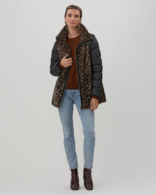 Chevron Shearling Lamb Jacket With Detachable Quilted Sleeves | Women | Mini Leopard