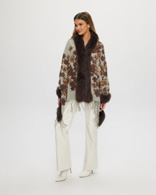 Double Face Select Cashmere Stole With Toscana Shearling Lamb Trim | Women | Brown Print x Animal Print (V2)