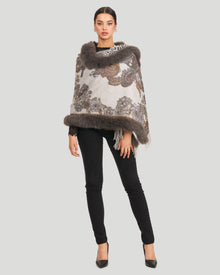 Double Faced Cashmere Stole With Fo Trim | Women | Gray Paisley x Animal Print