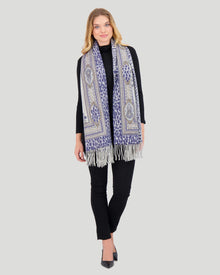 Double Sided Select Cashmere Stole | Women | Navy Paisley x Animal Print