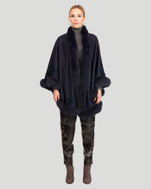 Embroidered Wool And Cashmere Cape | Women | Navy