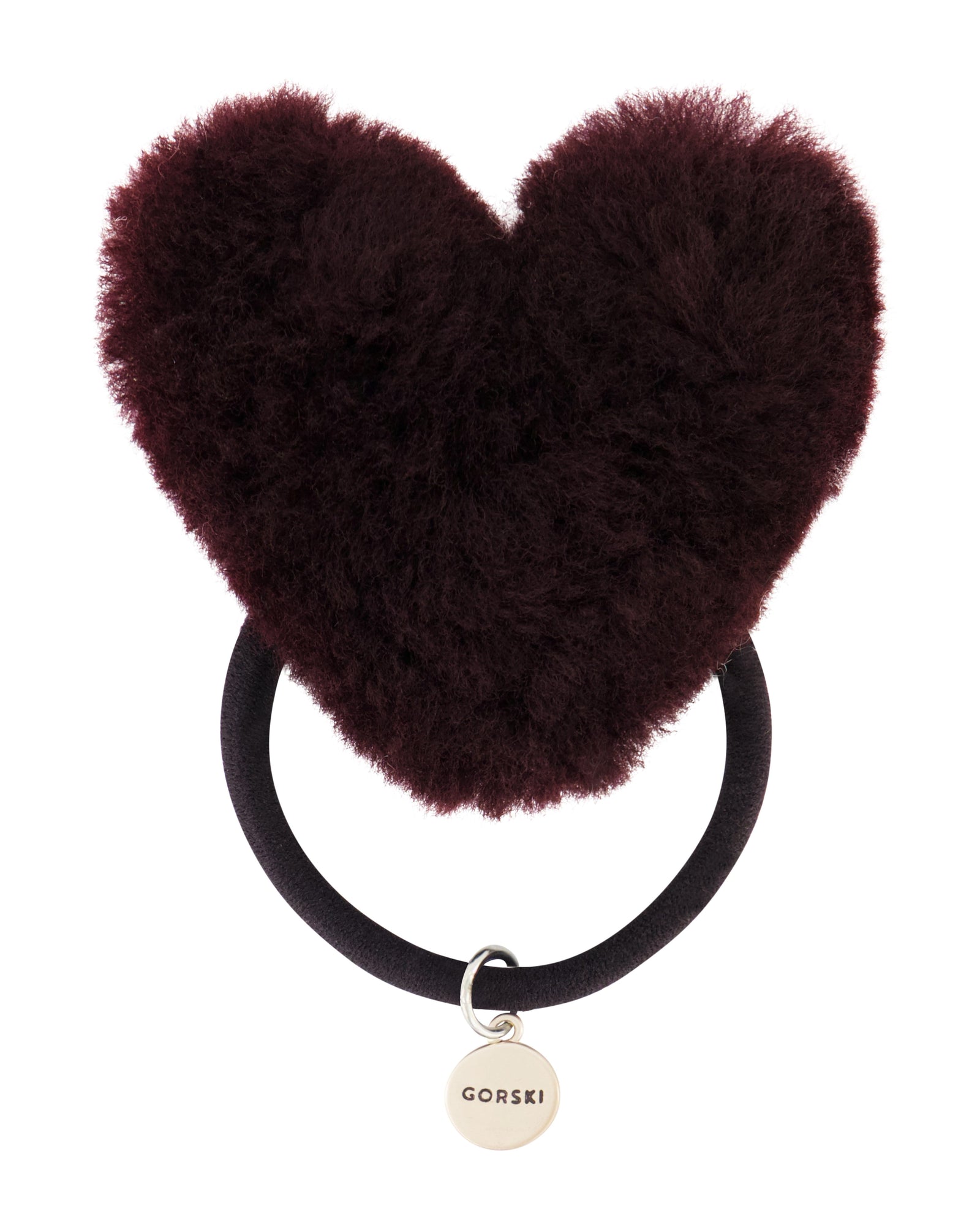 Hair Elastic With Heart Shaped Shearling Lamb Pompom | Women | Burgundy