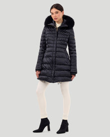 Horizontal Après-Ski Jacket With Detachable Toscana Shearling Lamb Hood Trim | Women | Black x Black