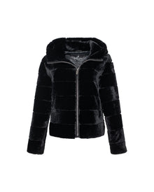 Horizontal Select Shearling Lamb Zip Jacket With Hood | Women | Black (V1)