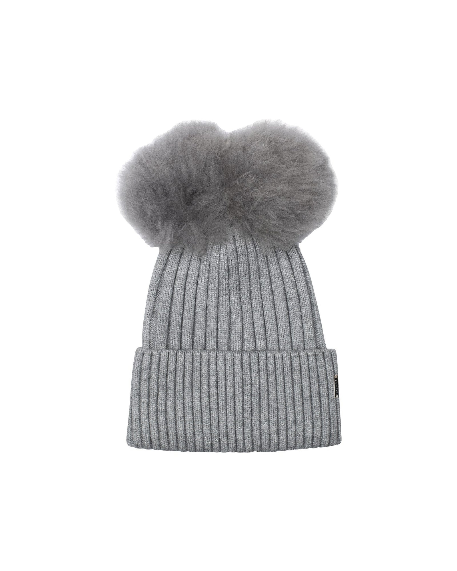 Knit Hat With Double Toscana Shearling Lamb Pompom | Women | Gray x Gray