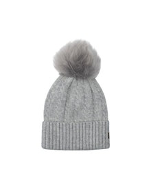 Knit Hat With Toscana Shearling Lamb Pompom | Women | Gray x Gray