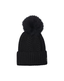 Knit Hat With Toscana Shearling Lamb Pompom | Women | Black x Black (V1)