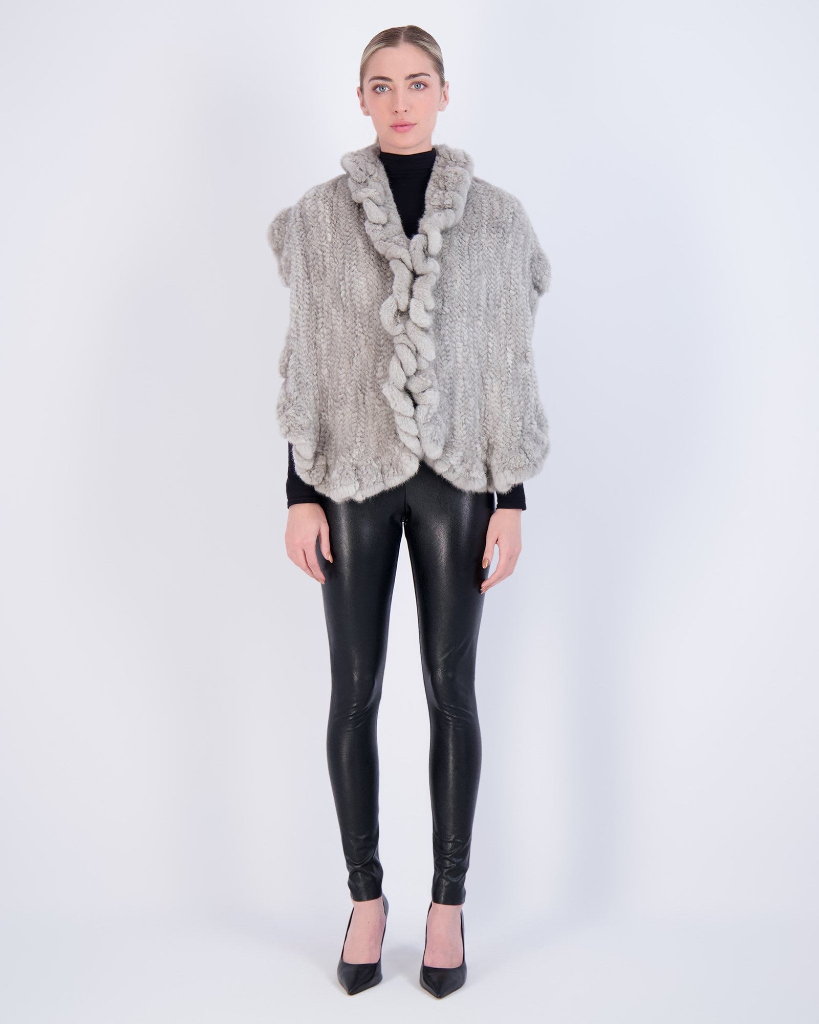 Knit Mink Ruffle Stole | Women | Sapphire