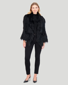 Knit Silver Fox Fur Ruffle Stole | Women | Black