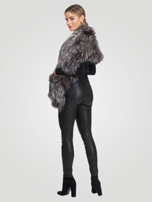 Knit Fox Fur Ruffle Stole | Women | Silver