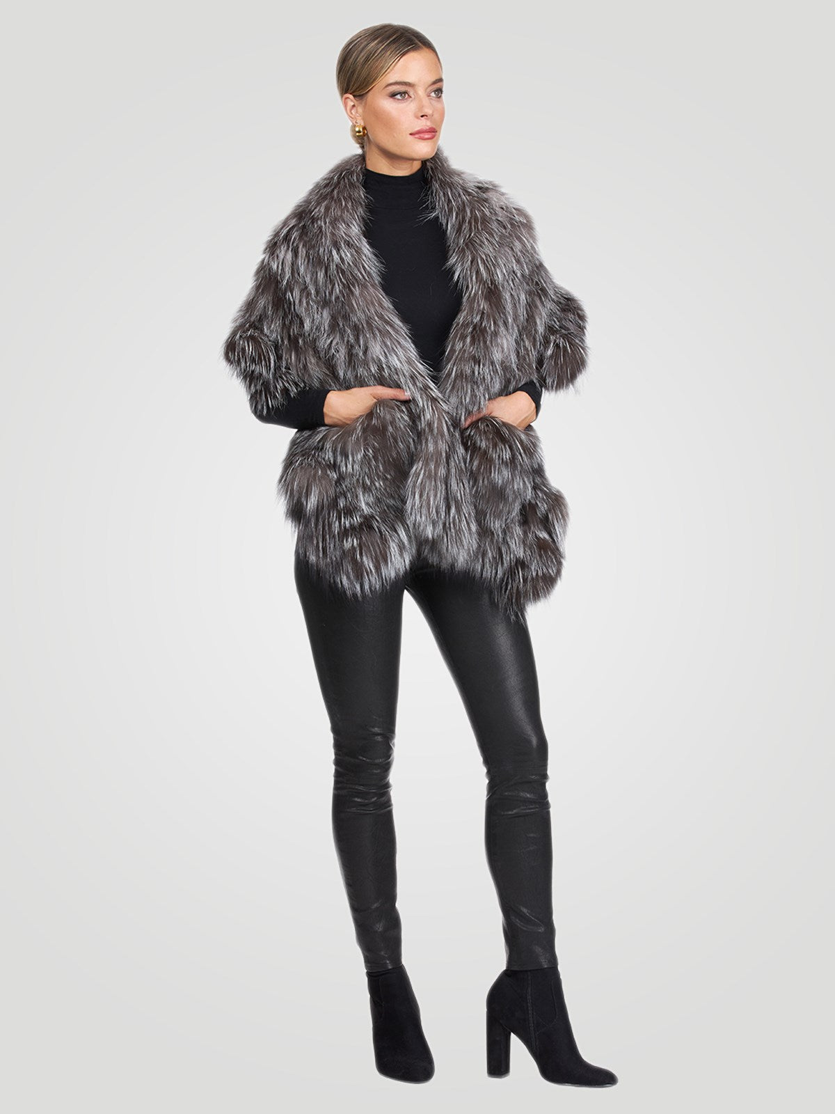 Knit Fox Fur Ruffle Stole | Women | Silver